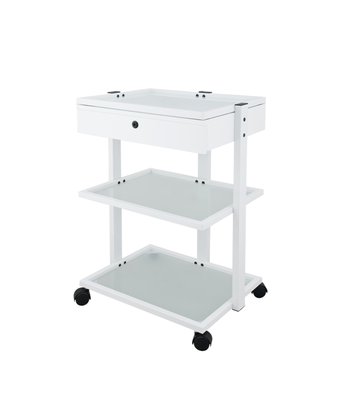 Carrello Facile+ per Estetica con 3 Ripiani di Vetro Traslucido e 1 Cassetto